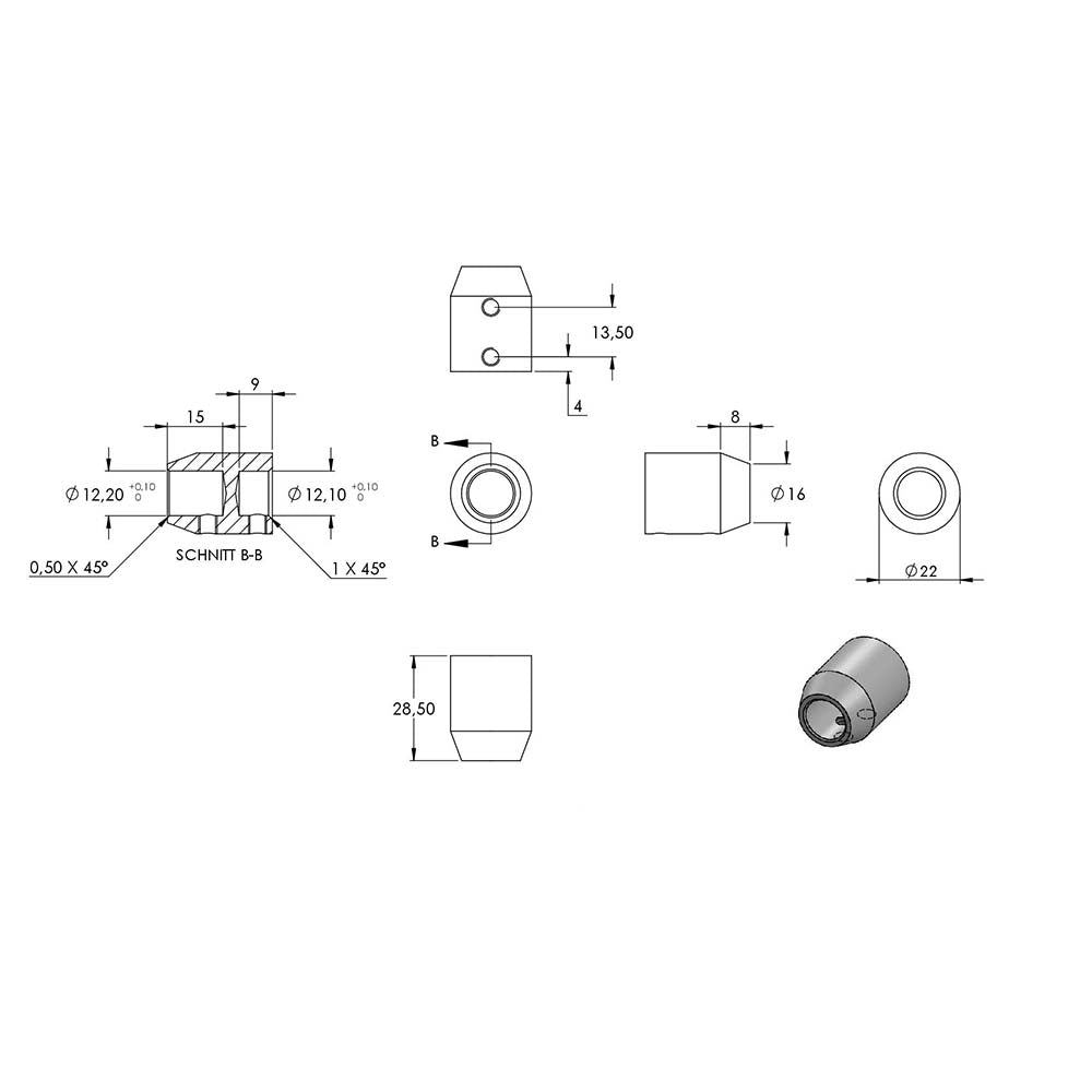 Querstabhalter ø 22mm zum Stoßen von vorne, Anschluss ø 42,4mm Rohr, für Stab ø 12 mm