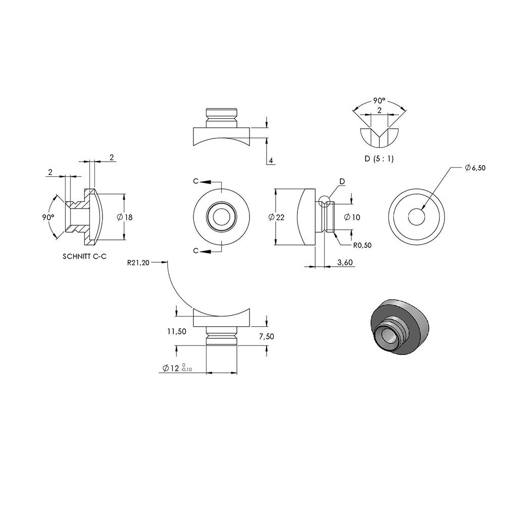 Querstabhalter ø 22mm zum Stoßen von vorne, Anschluss ø 42,4mm Rohr, für Stab ø 12 mm