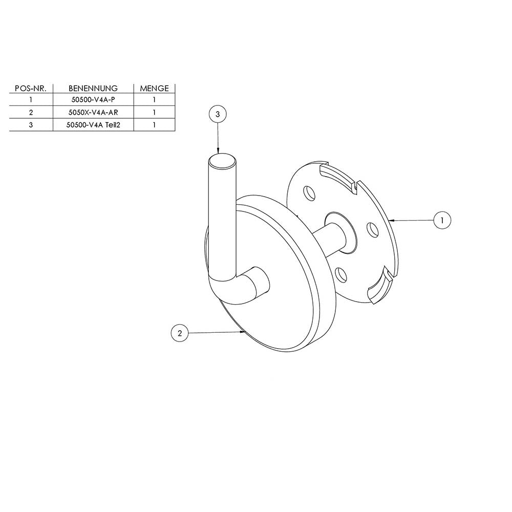 Handlaufhalter zur Wandbefestigung mit verschweißter Ronde und 70 x 4mm Rosette, zum Anschweißen in V4A