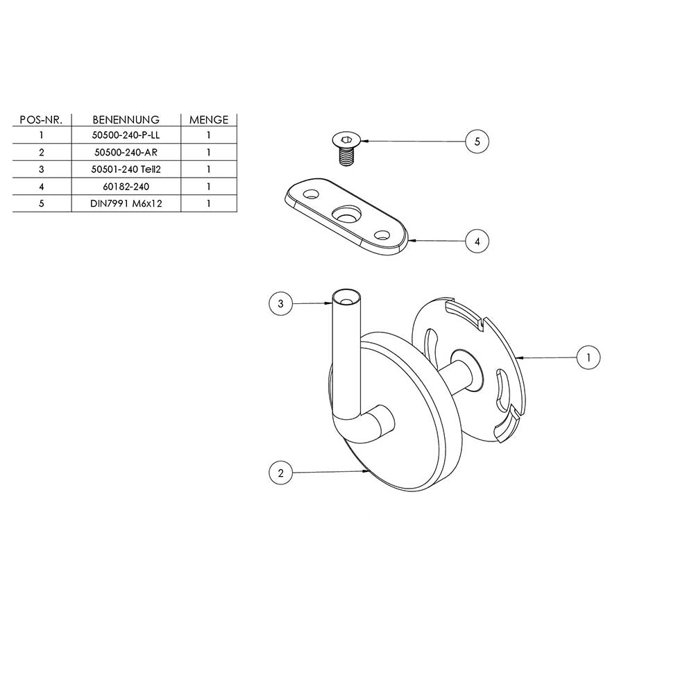Handlaufhalter zur Wandbefestigung inkl. Cliprosette 70 x 12mm, für Rohr ø 42,4mm, mit Langlöchern