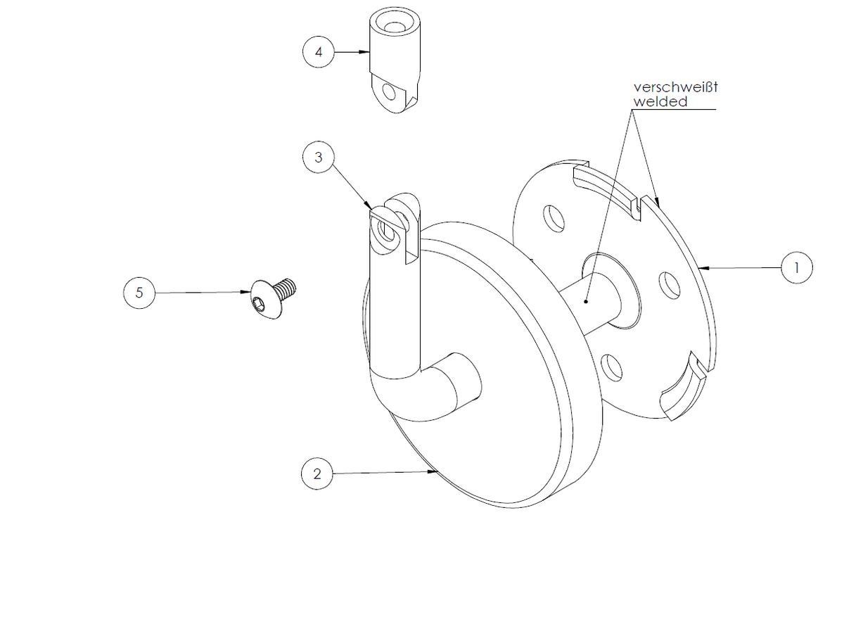 Handlaufhalter flexibel zur Wandbefestigung, mit verschweißter 70 x 2mm Ronde und Clip-Rosette, mit Innengewinde M6