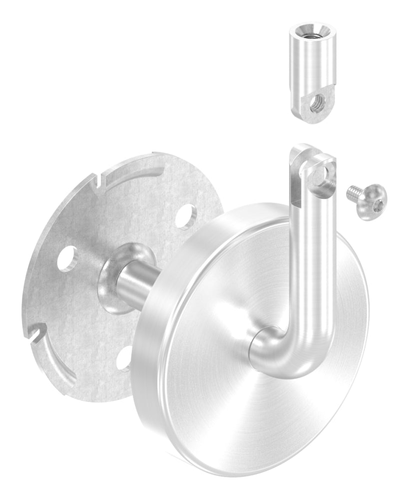 Handlaufhalter flexibel zur Wandbefestigung, mit verschweißter 70 x 2mm Ronde und Clip-Rosette, mit Innengewinde M6