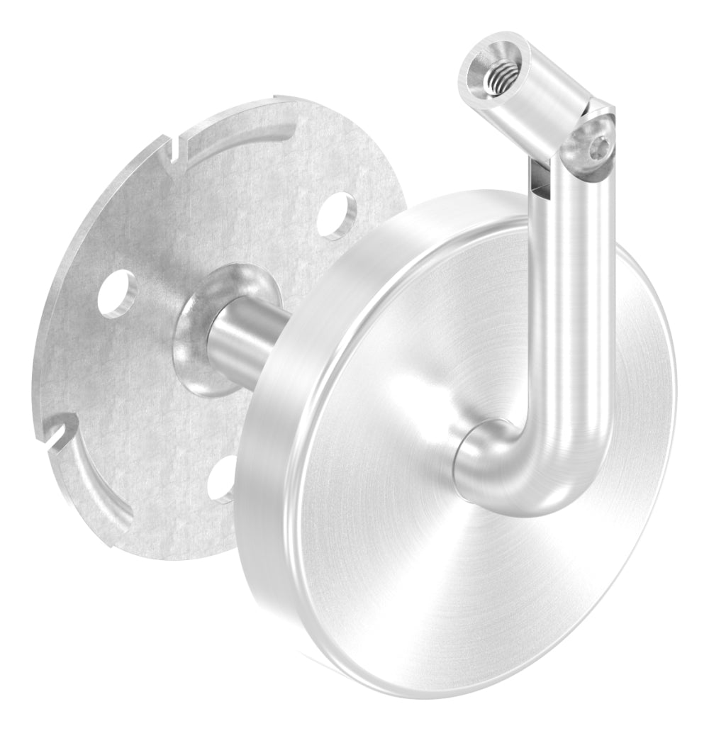 Handlaufhalter flexibel zur Wandbefestigung, mit verschweißter 70 x 2mm Ronde und Clip-Rosette, mit Innengewinde M6