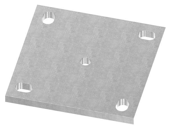 Ankerplatte 150 x 150mm, Stärke 10mm, mit vier 14 x 20mm Langlöcher und ø 12,5mm Mittelbohrung, gelasert, Stahl roh