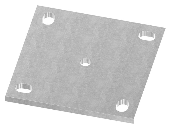 Ankerplatte 150 x 150mm, Stärke 8mm, mit vier 14 x 20mm Langlöcher und ø 12,5mm Mittelbohrung, gelasert, Stahl roh