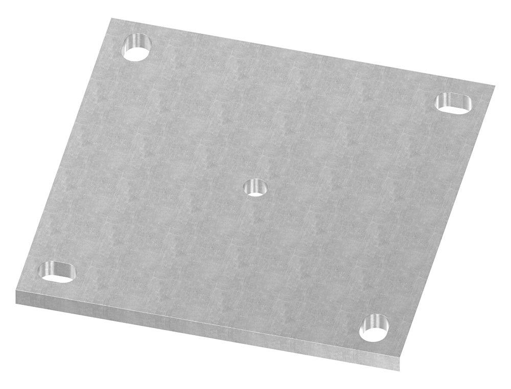 Ankerplatte 200 x 200mm, Stärke 10mm, mit vier 14 x 20mm Langlöcher und ø 12,5mm Mittelbohrung, gelasert, Stahl roh