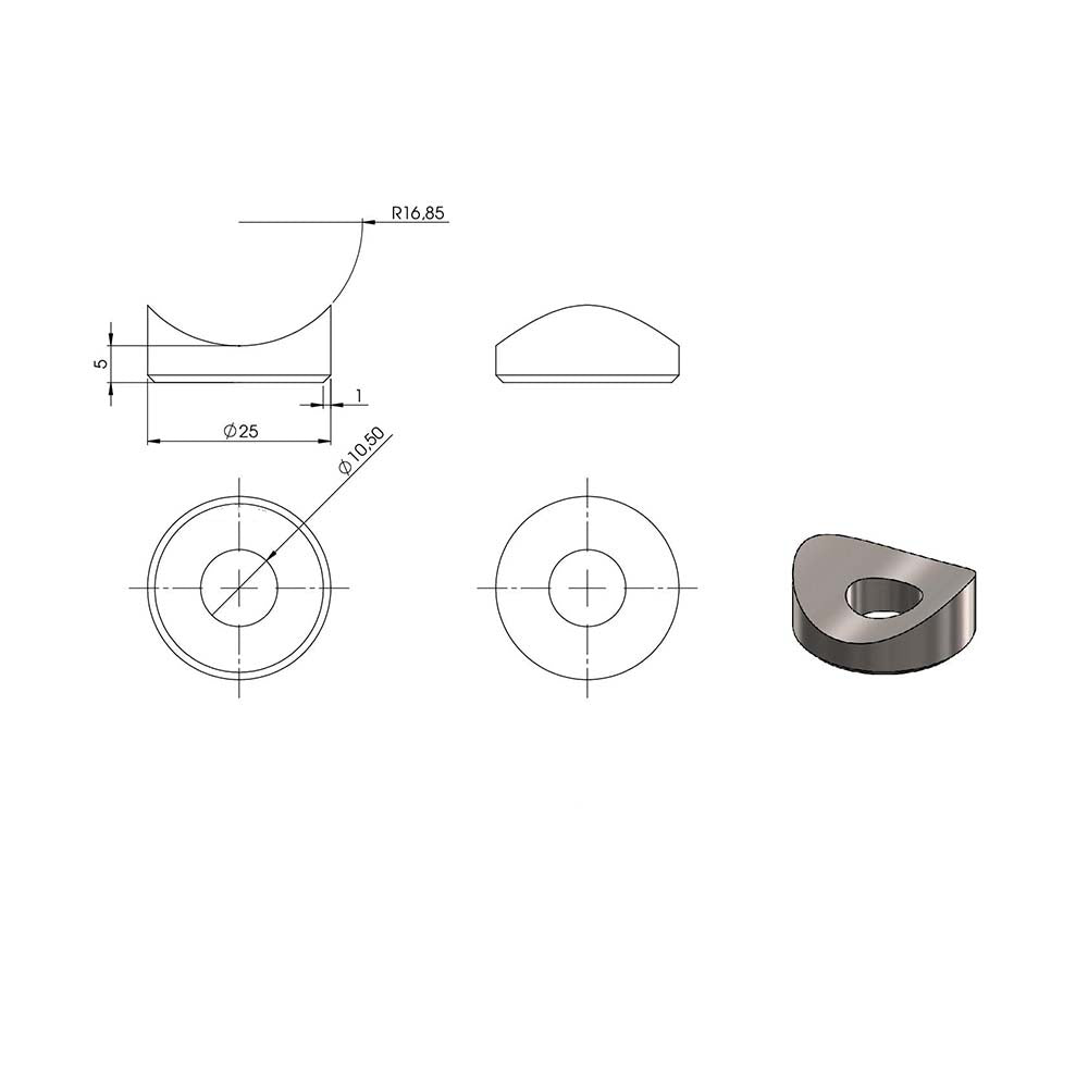 Ausgleichsstück für Anschluss ø 33,7mm, Außendurchmesser ø 25mm, Bohrung 10,5mm, in V2A