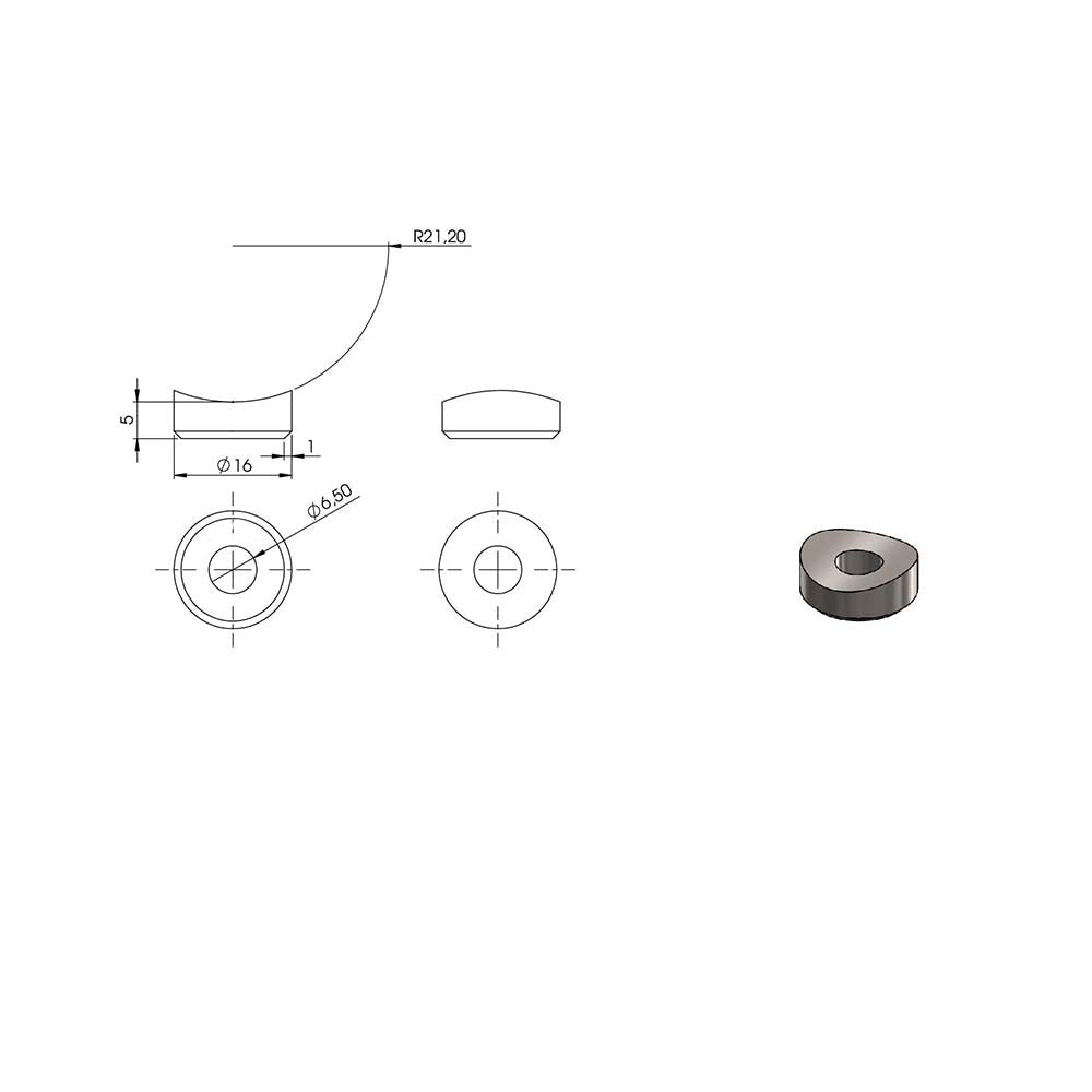Ausgleichsstück für Anschluss ø 42,4mm, Außendurchmesser ø 16mm, Bohrung 6,5mm, in V2A