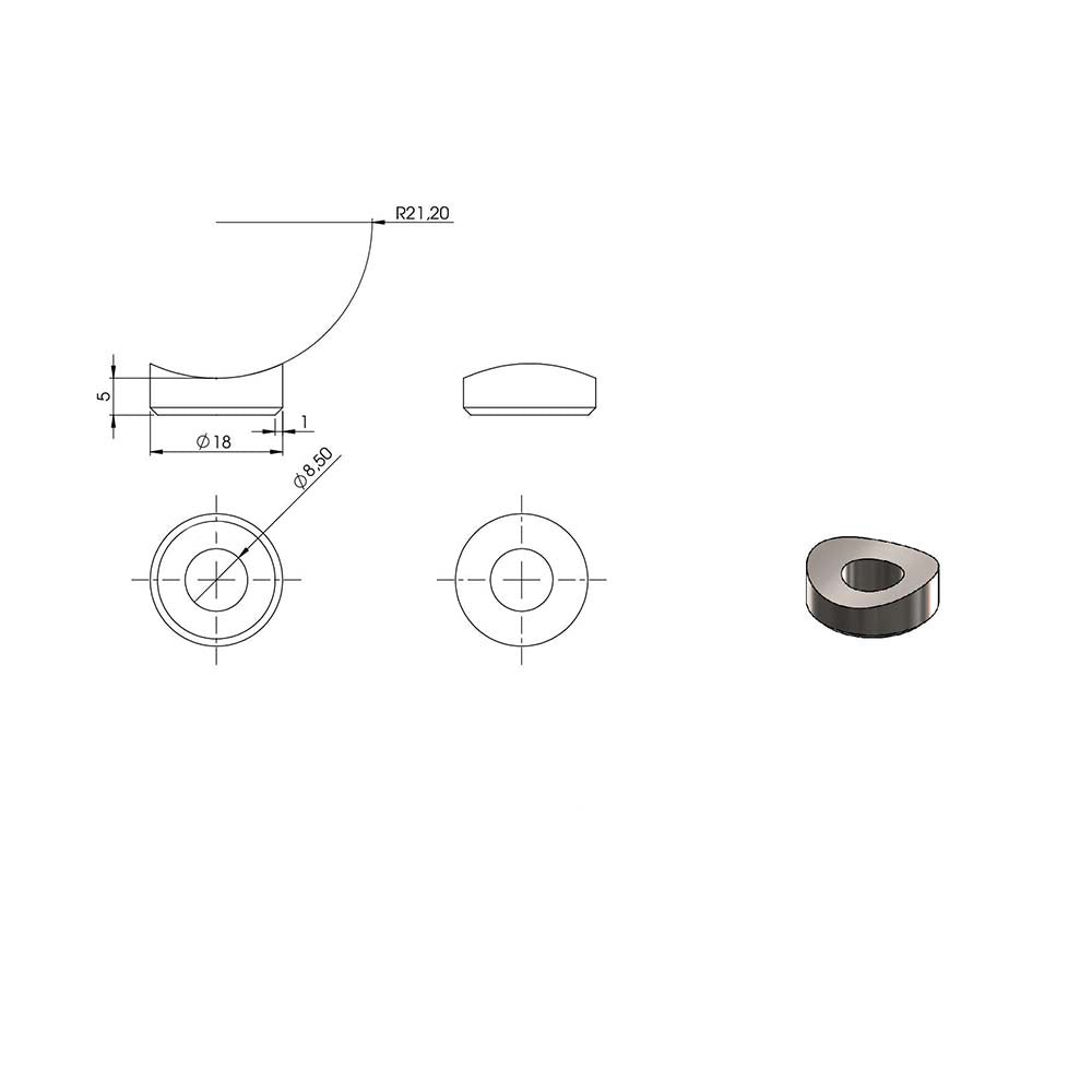 Ausgleichsstück für Anschluss ø 42,4mm, Außendurchmesser ø 18mm, Bohrung 8,5mm, in V2A