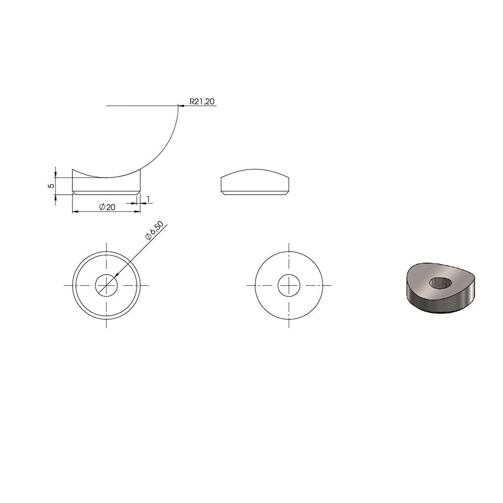 Ausgleichsstück für Anschluss ø 42,4mm, Außendurchmesser ø 20mm, Bohrung 6,5mm, in V2A