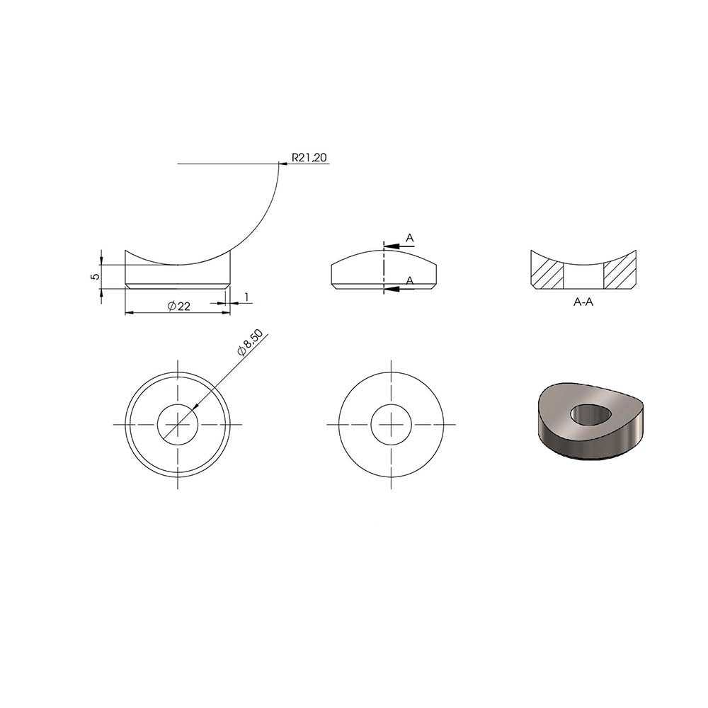 Ausgleichsstück für Anschluss ø 42,4mm, Außendurchmesser ø 22mm, Bohrung 8,5mm, in V2A