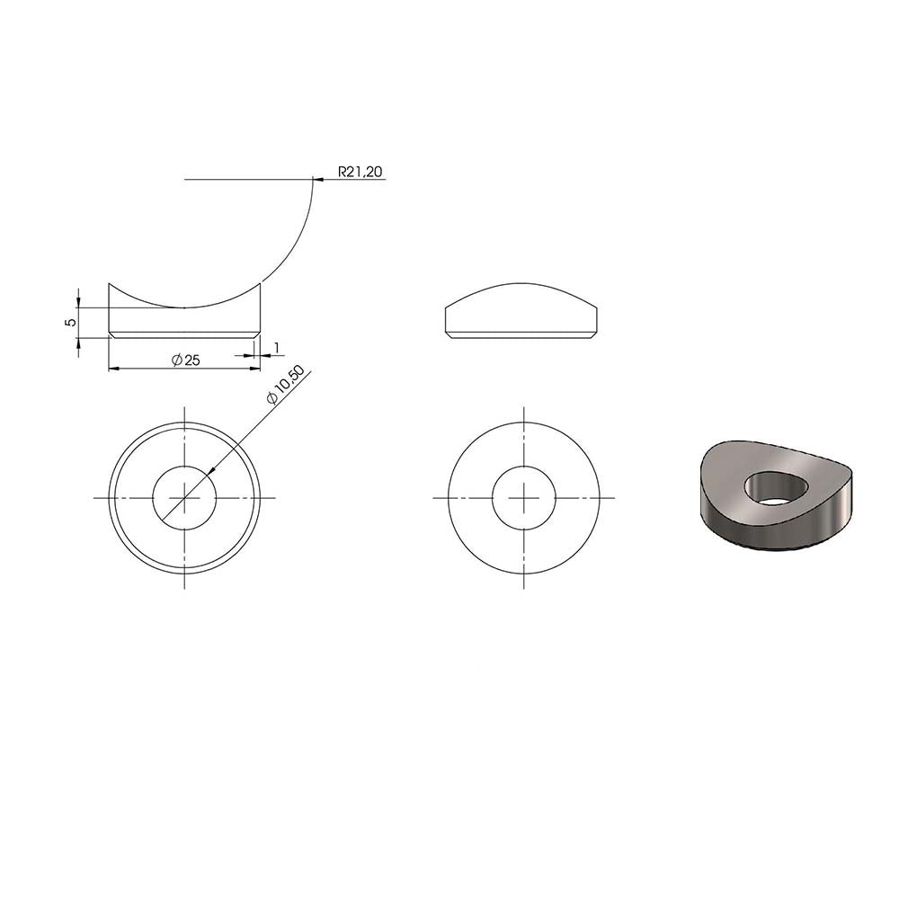 Ausgleichsstück für Anschluss ø 42,4mm, Außendurchmesser ø 25mm, Bohrung 10,5mm, in V2A
