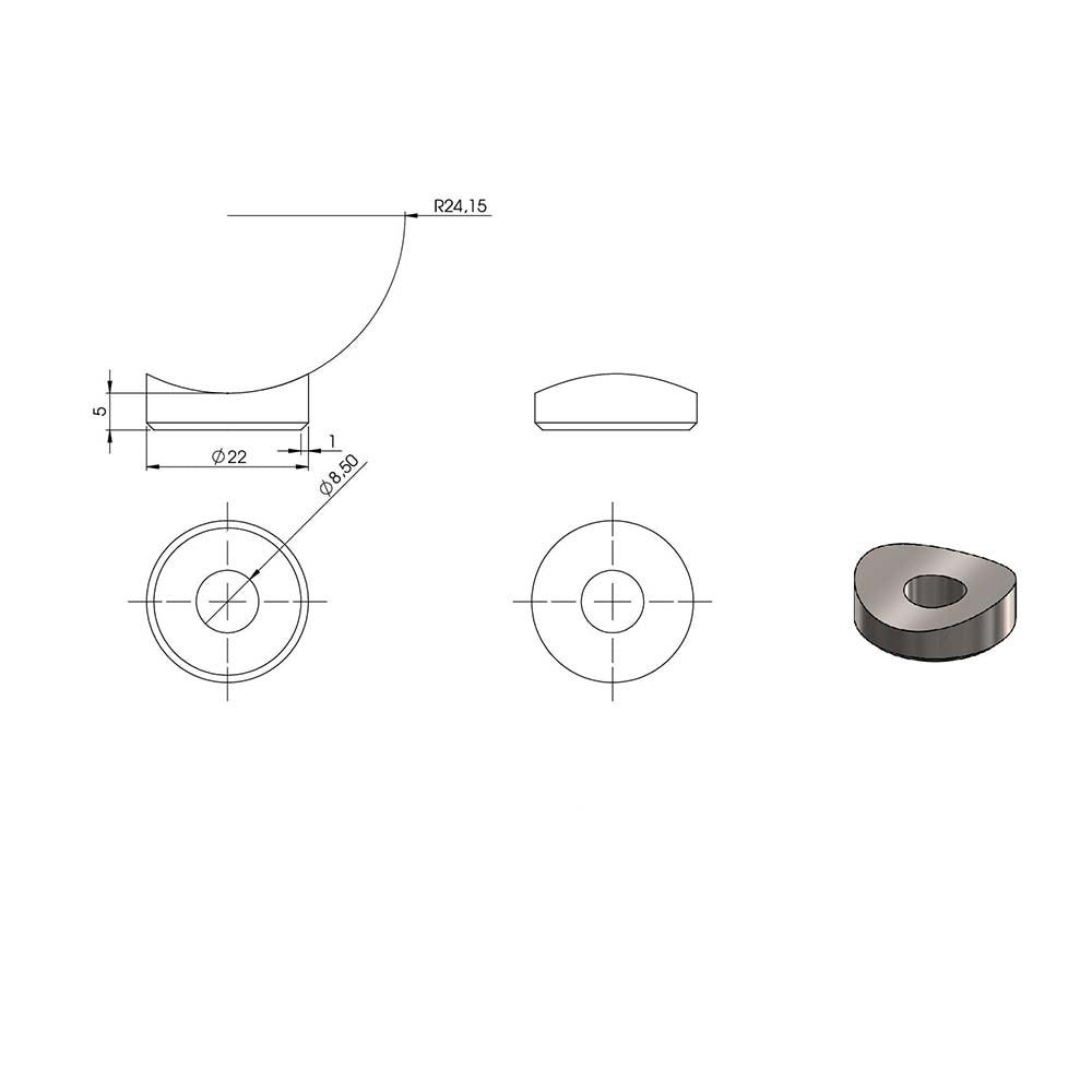 Ausgleichsstück für Anschluss ø 48,3mm, Außendurchmesser ø 22mm, Bohrung 8,5mm, in V2A