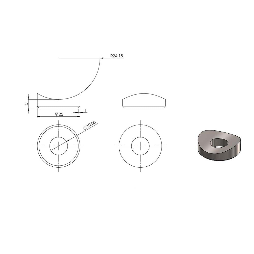 Ausgleichsstück für Anschluss ø 48,3mm, Außendurchmesser ø 25mm, Bohrung 10,5mm, in V2A