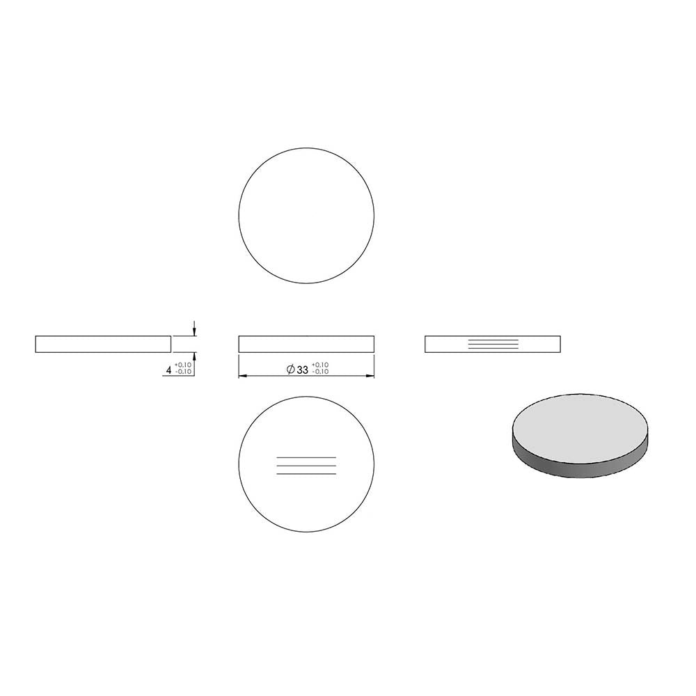 Ronde ø 33mm, Stärke 4mm, einseitig geschliffen, mit Längsschliff