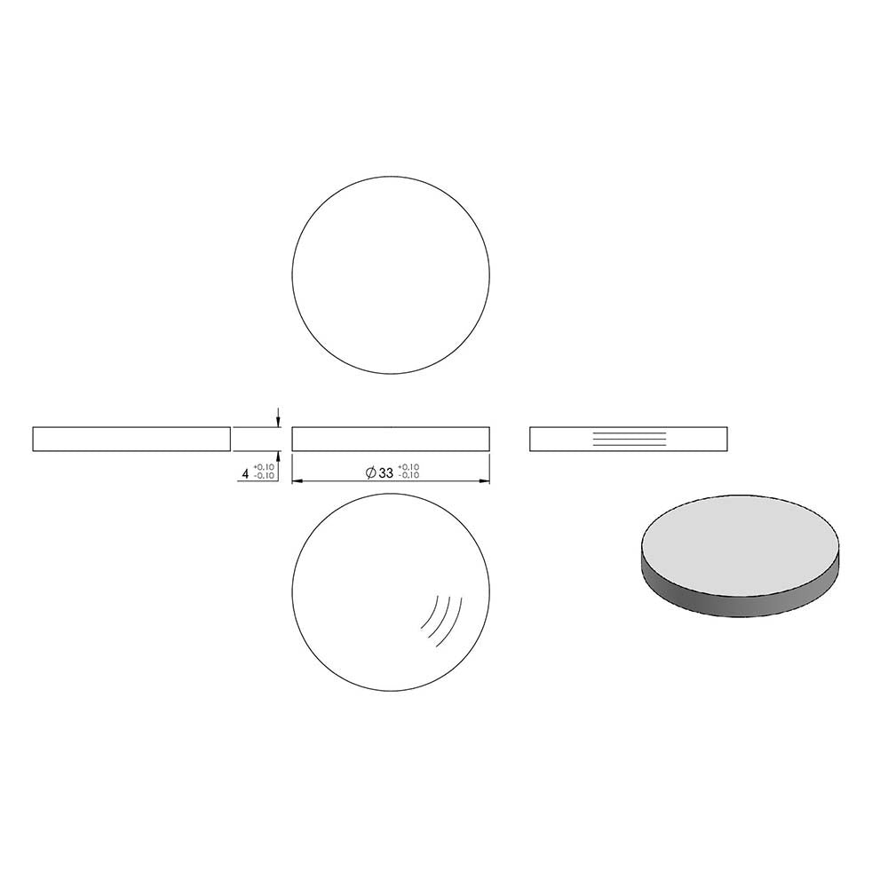 Ronde ø 33mm, Stärke 4mm, einseitig geschliffen, mit Rundschliff