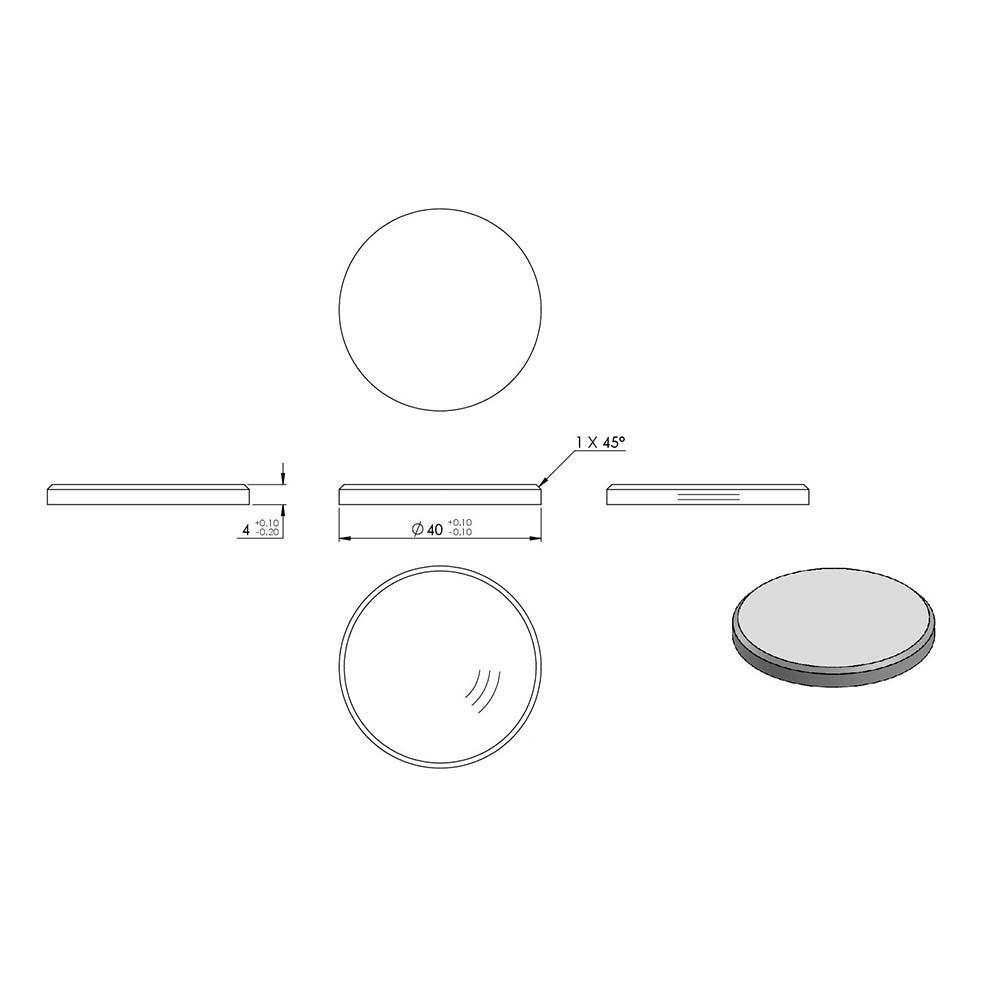 Ronde ø 40mm mit Fase, Stärke 4mm, einseitig geschliffen, mit Rundschliff