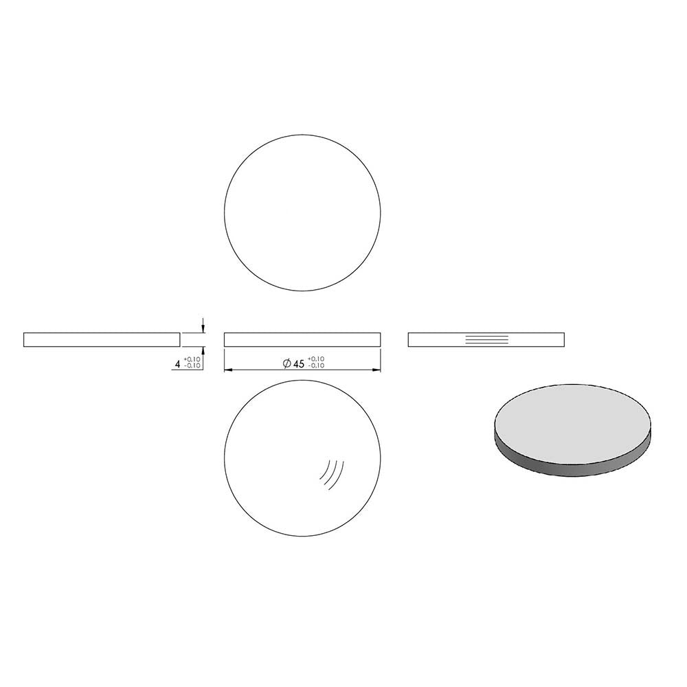 Ronde ø 45mm, Stärke 4mm, einseitig geschliffen, mit Rundschliff