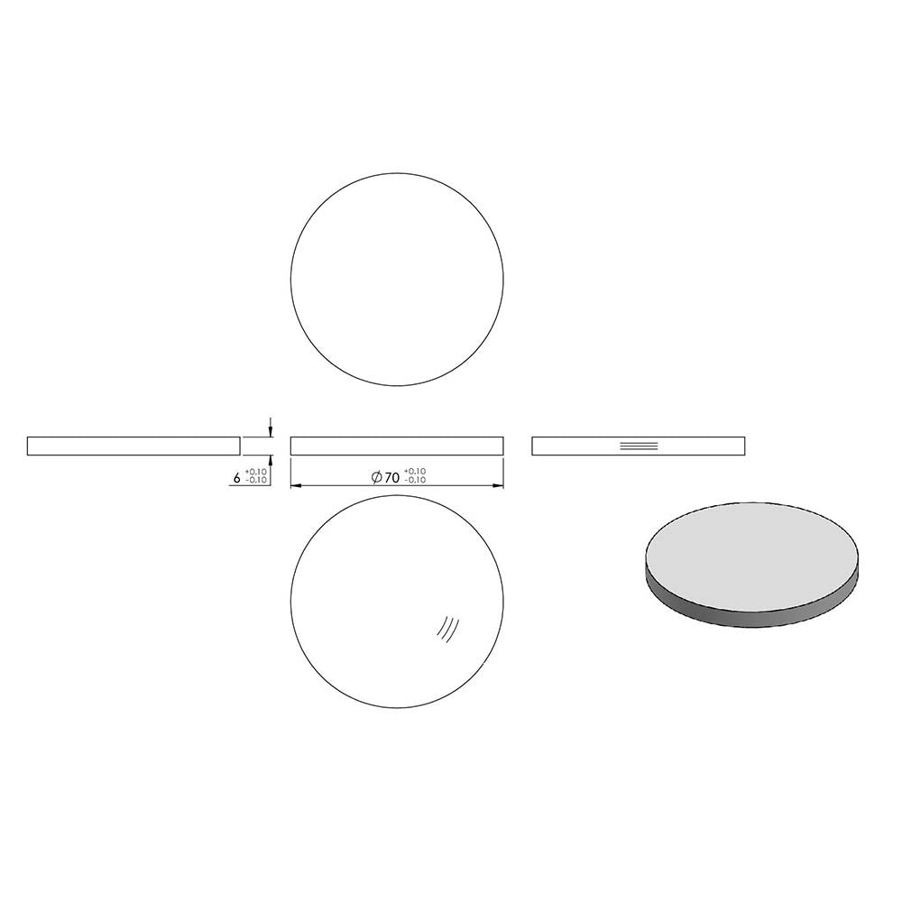 Ronde ø 70mm, Stärke 6mm, einseitig geschliffen, mit Rundschliff