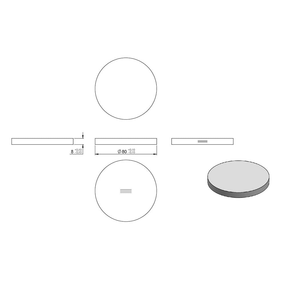 Ronde ø 80mm, Stärke 8mm, einseitig geschliffen, gelasert, mit Längsschliff
