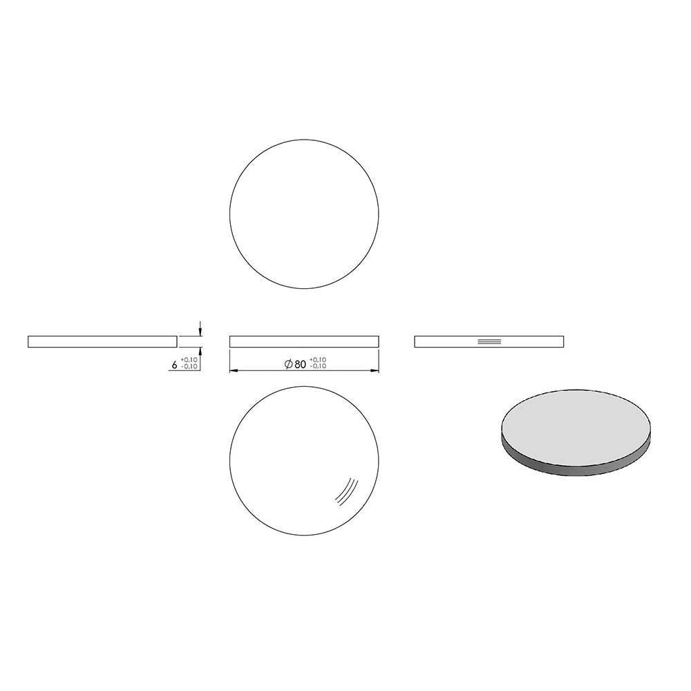Ronde ø 80mm, Stärke 6mm, einseitig geschliffen, mit Rundschliff