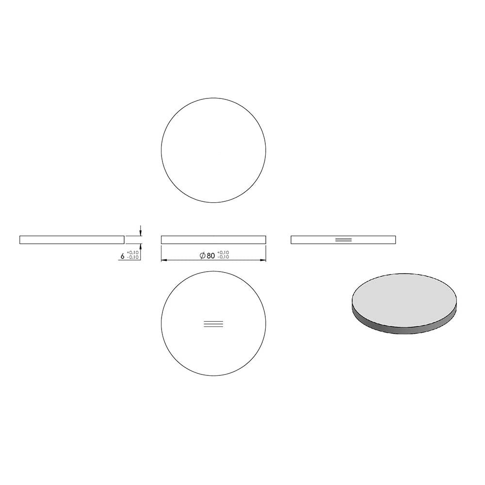 Ronde ø 80mm, Stärke 6mm, einseitig geschliffen, gelasert, mit Längsschliff, in V4A