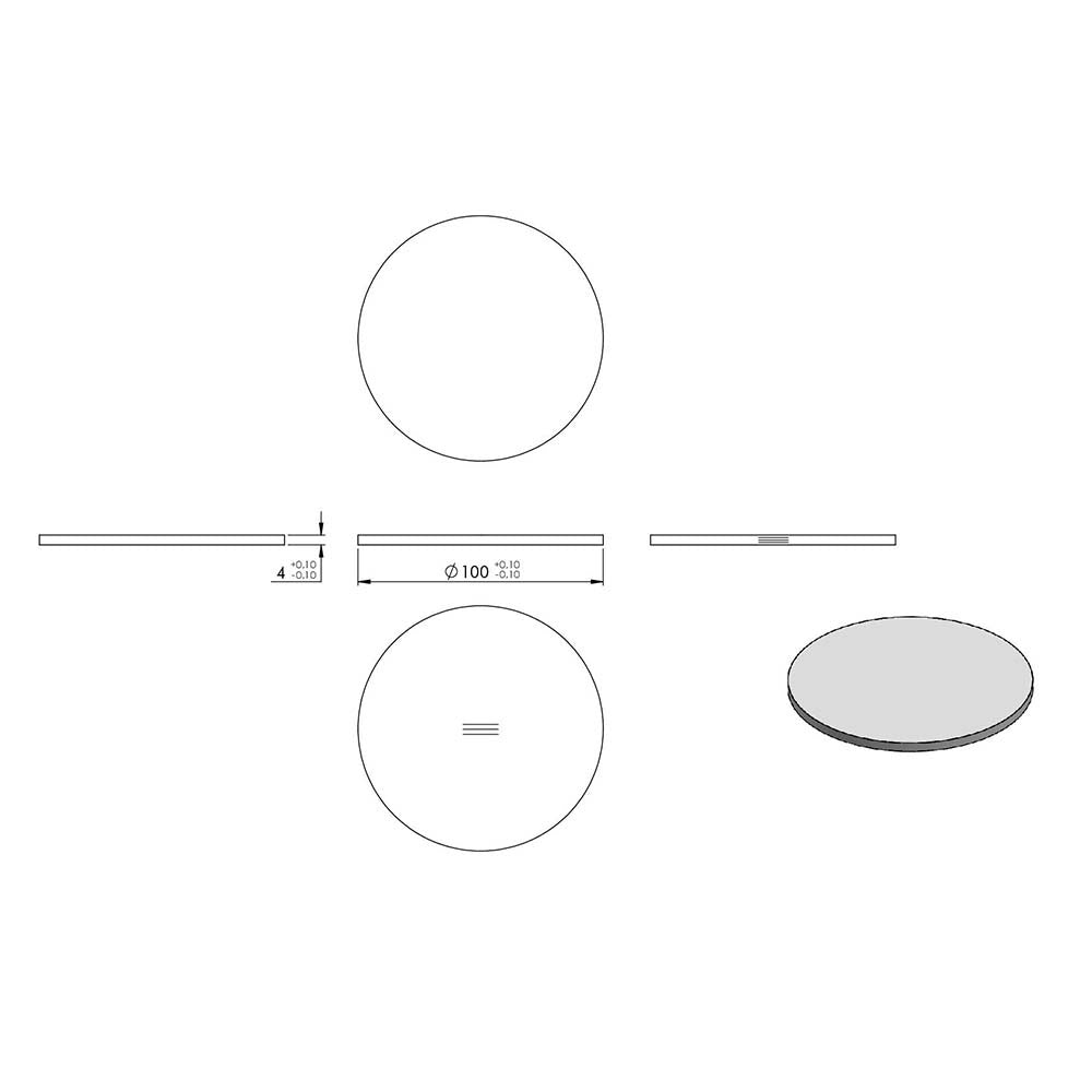 Ronde ø 100mm, Stärke 4mm, einseitig geschliffen, gelasert, mit Längsschliff