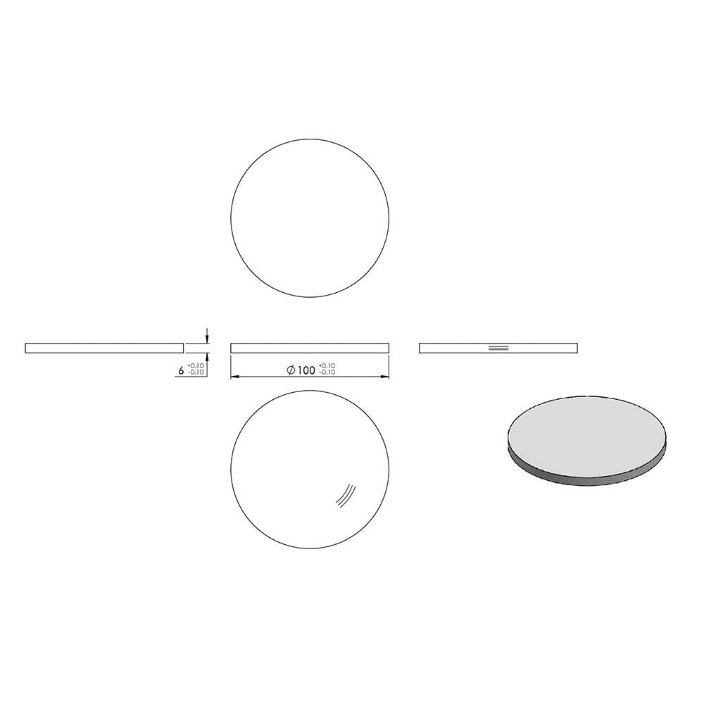 Ronde ø 100mm, Stärke 6mm, einseitig geschliffen, mit Rundschliff