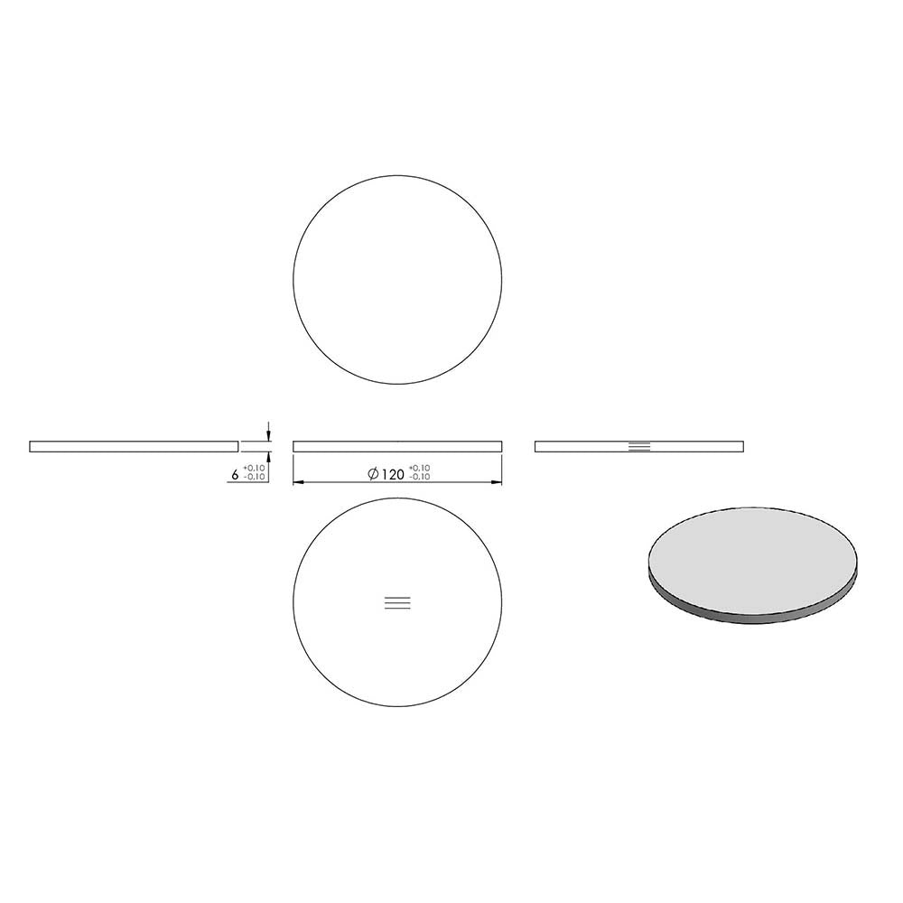 Ronde ø 120mm, Stärke 6mm, einseitig geschliffen, gelasert, mit Längsschliff