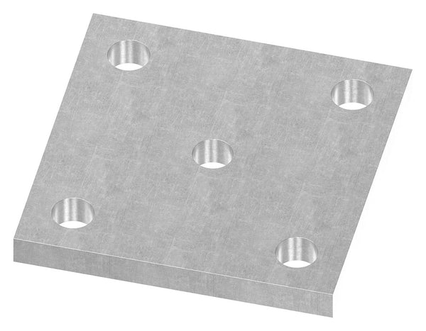Ankerplatte 100 x 100mm, Stärke 10mm, mit vier ø 13mm Bohrungen und ø 12,5mm Mittelbohrung, gelasert, Stahl roh