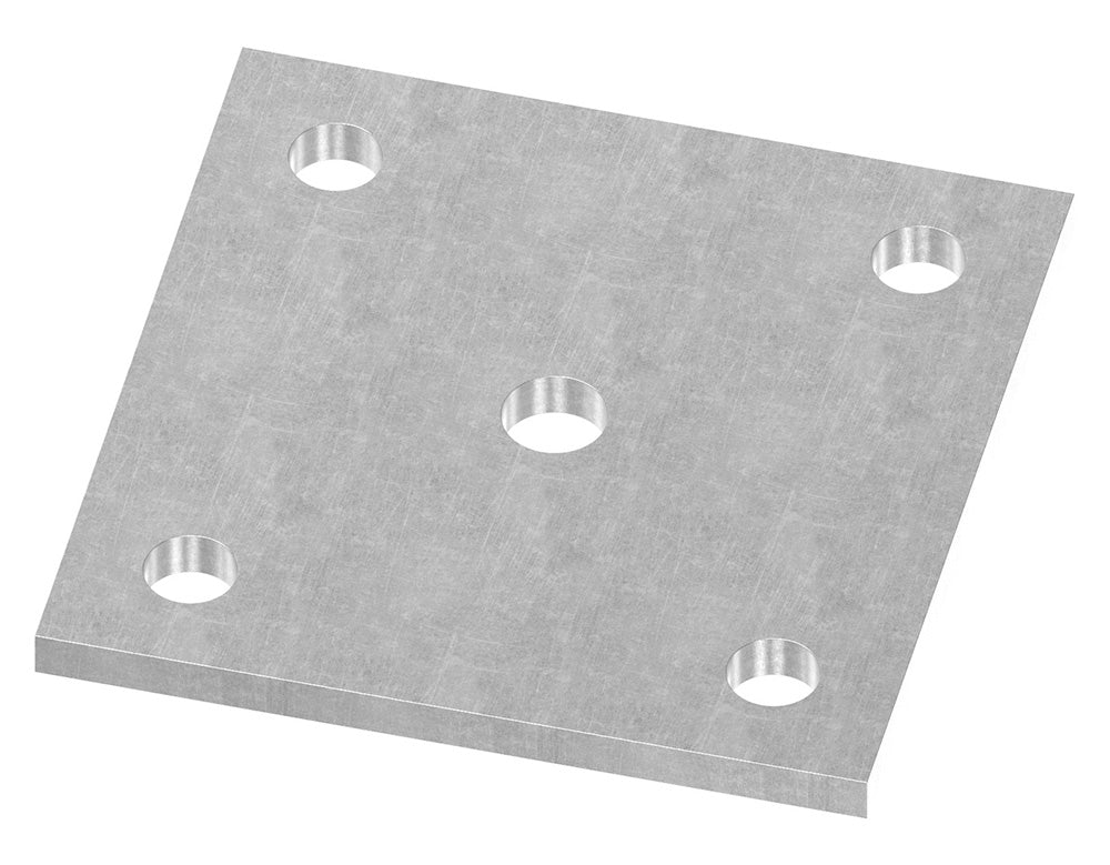 Ankerplatte 100 x 100mm, Stärke 6mm, mit vier ø 11mm Bohrungen und ø 12,5mm Mittelbohrung, Stahl roh