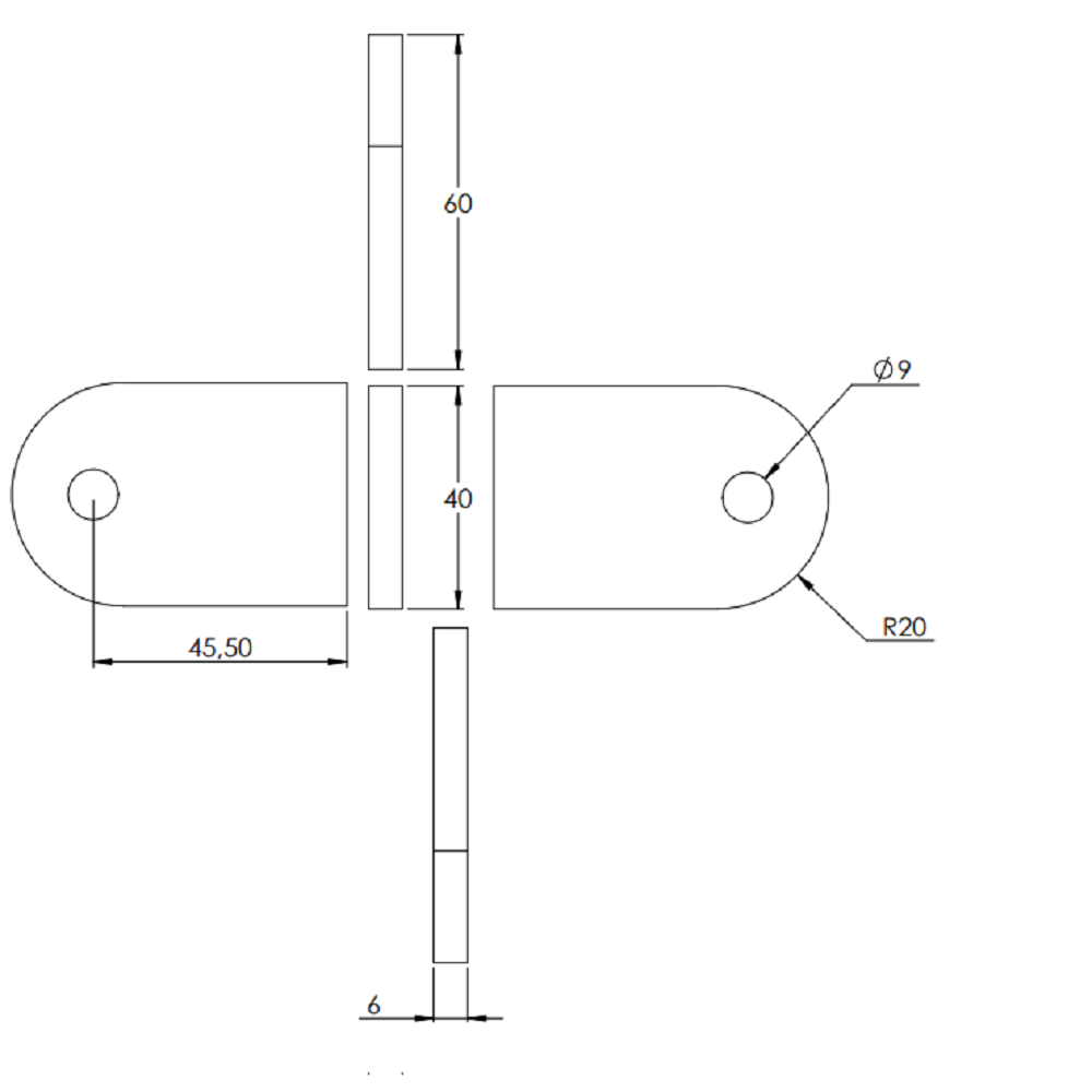 Anschweißlasche 60 x 40mm, Stärke 6mm, mit ø 9mm Rundloch, gelasert, Stahl roh