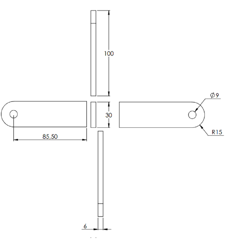 Anschweißlasche 100 x 30mm, Stärke 6mm, mit ø 9mm Rundloch, gelasert, Stahl roh