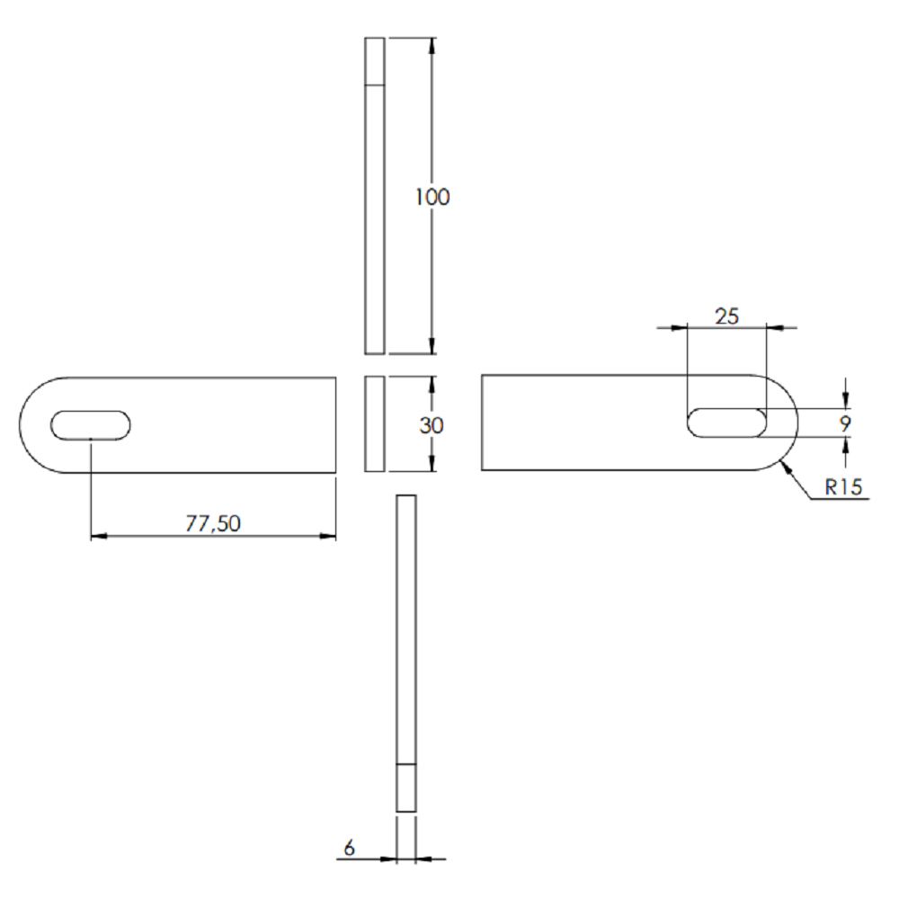 Anschweißlasche 100 x 30mm, Stärke 6mm, mit 9 x 25mm Langloch, Stahl roh