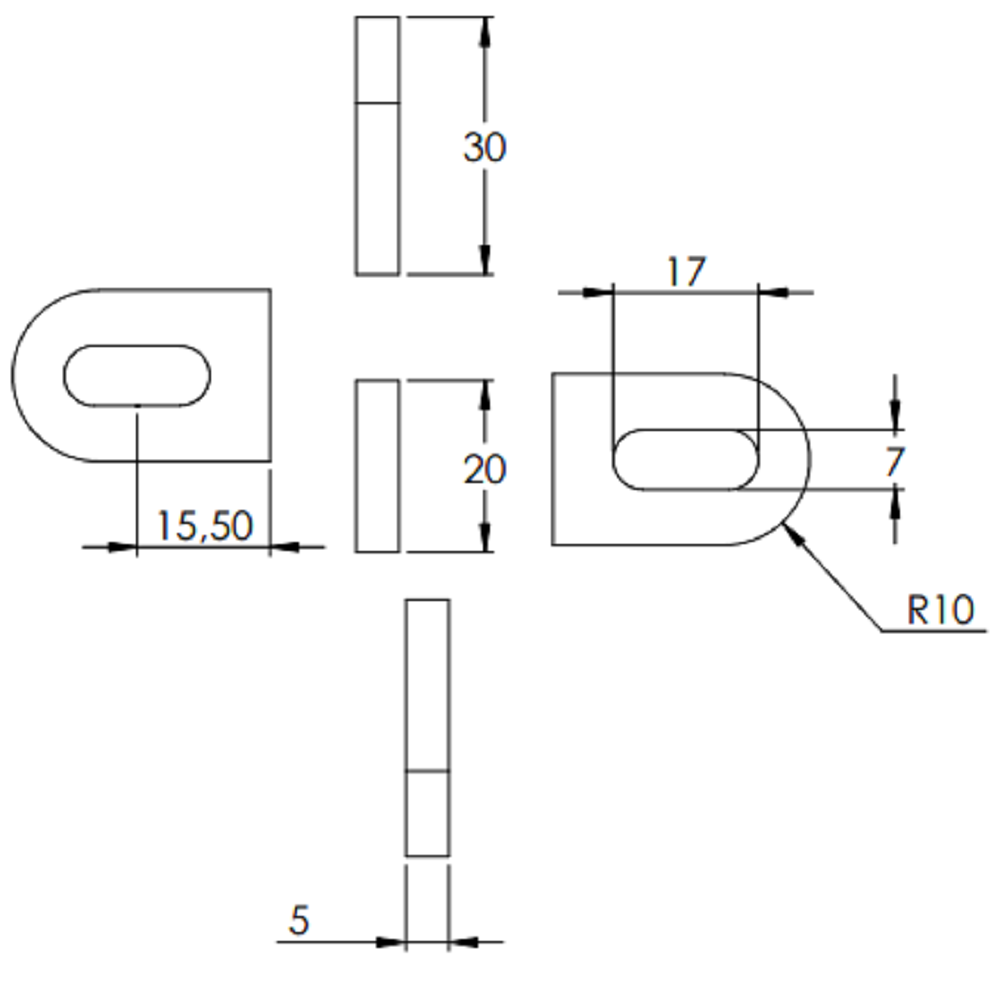 Anschweißlasche 30 x 20mm, Stärke 5mm, mit 17 x 7mm Langloch, gelasert, Stahl roh