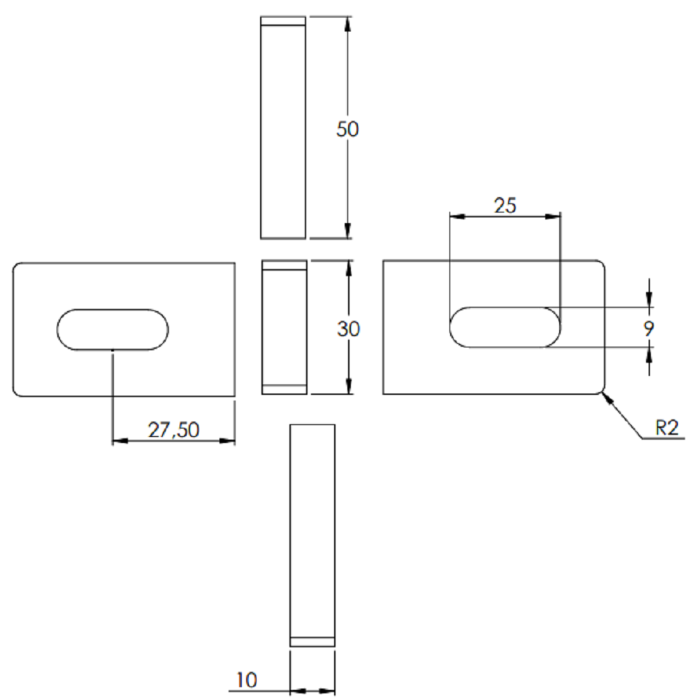 Anschweißlasche 50 x 30mm, Stärke 10mm, mit 9 x 25mm Langloch, Anschluss flach, Stahl roh