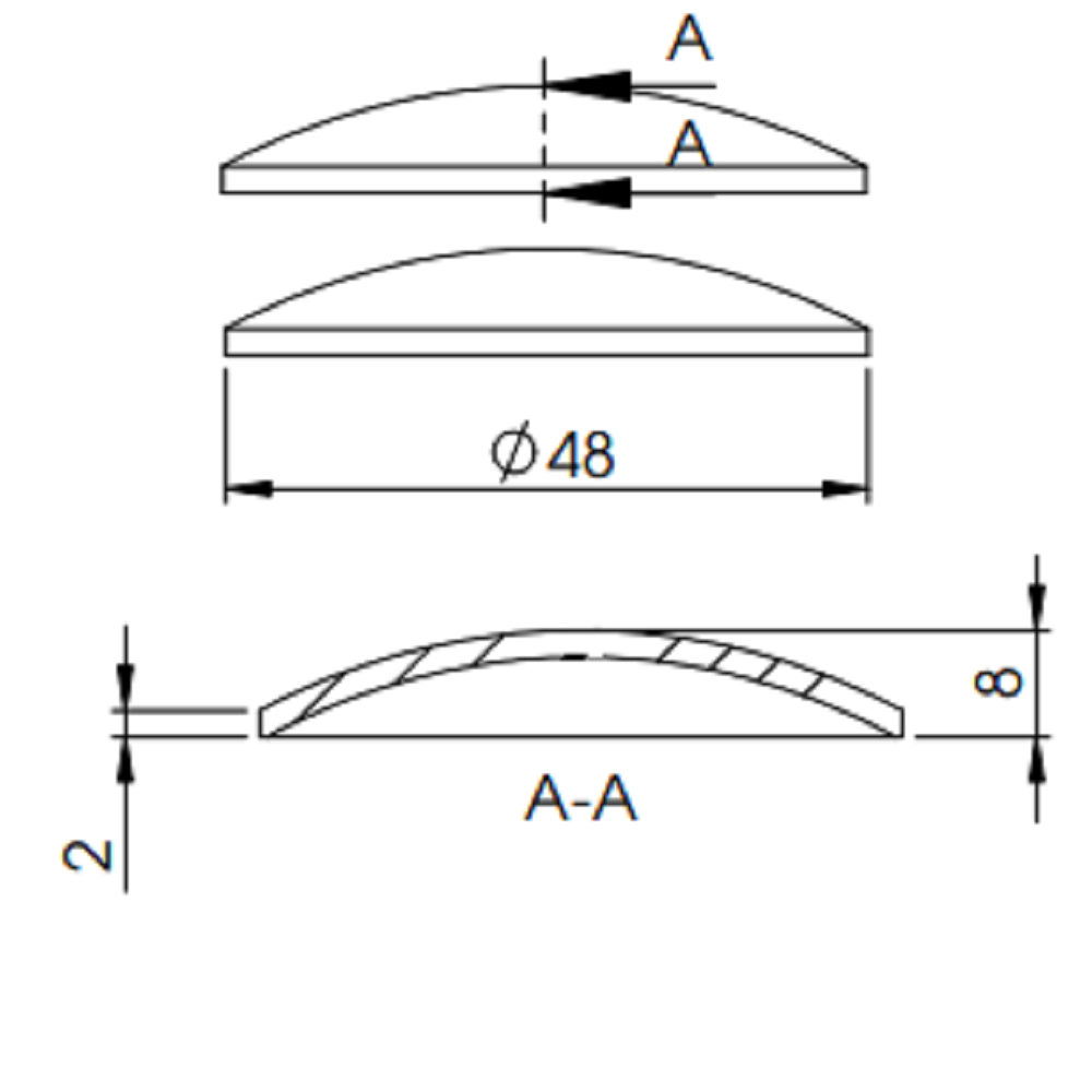Gewölbte Schale ø 48,3mm, Stärke 2mm, zum Aufschweißen, Stahl roh