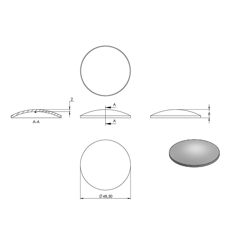 Gewölbte V4A Schale ø 48,3mm, ungeschliffen, zum Aufschweißen