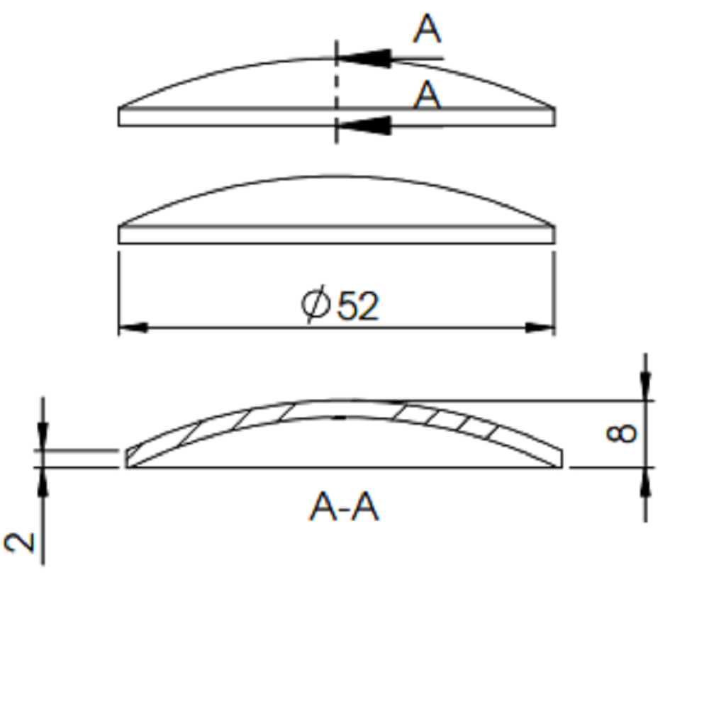 Gewölbte Schale ø 52mm, Stärke 2mm, zum Aufschweißen, Stahl roh