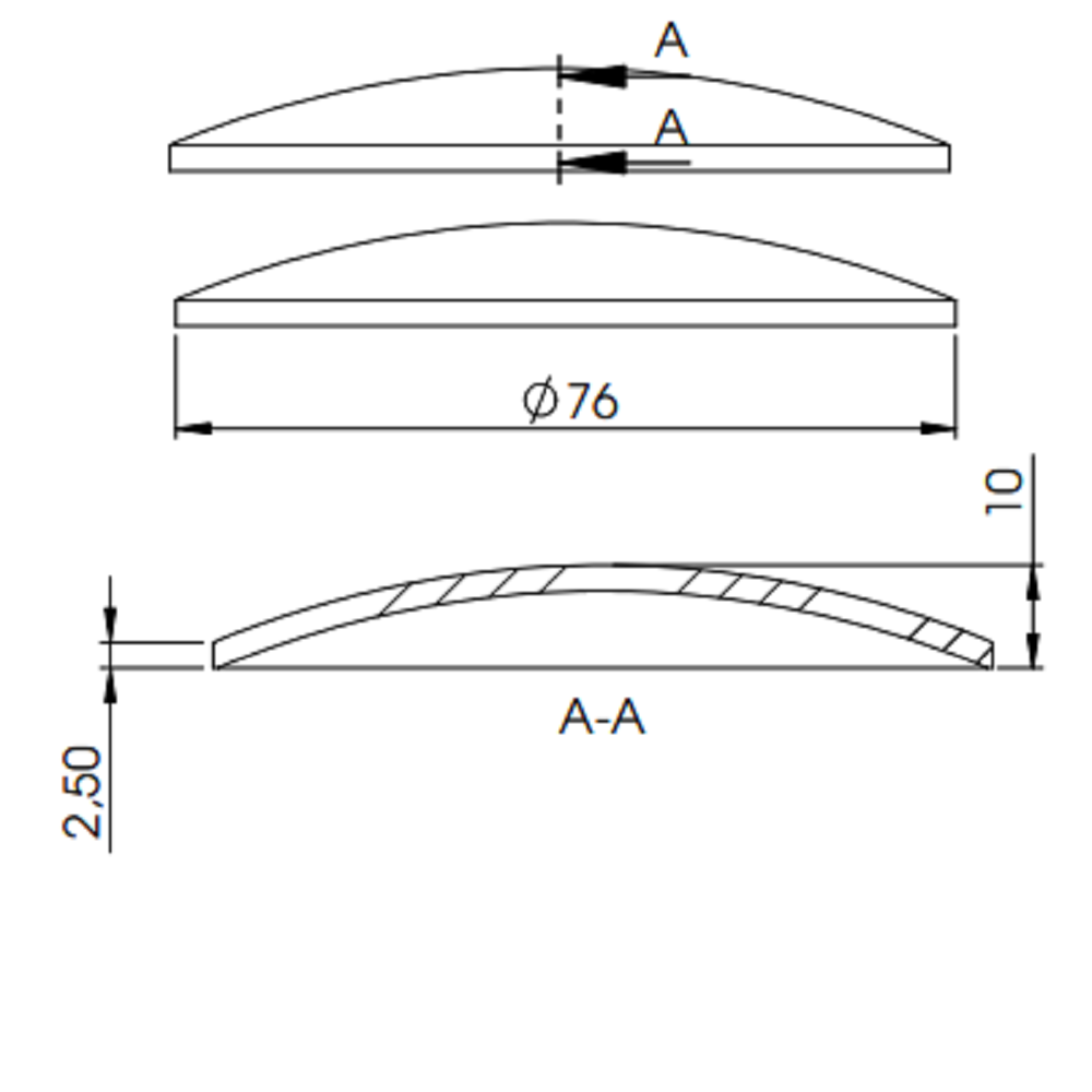 Gewölbte Schale ø 76,1mm, Stärke 2,5mm, zum Aufschweißen, Stahl roh