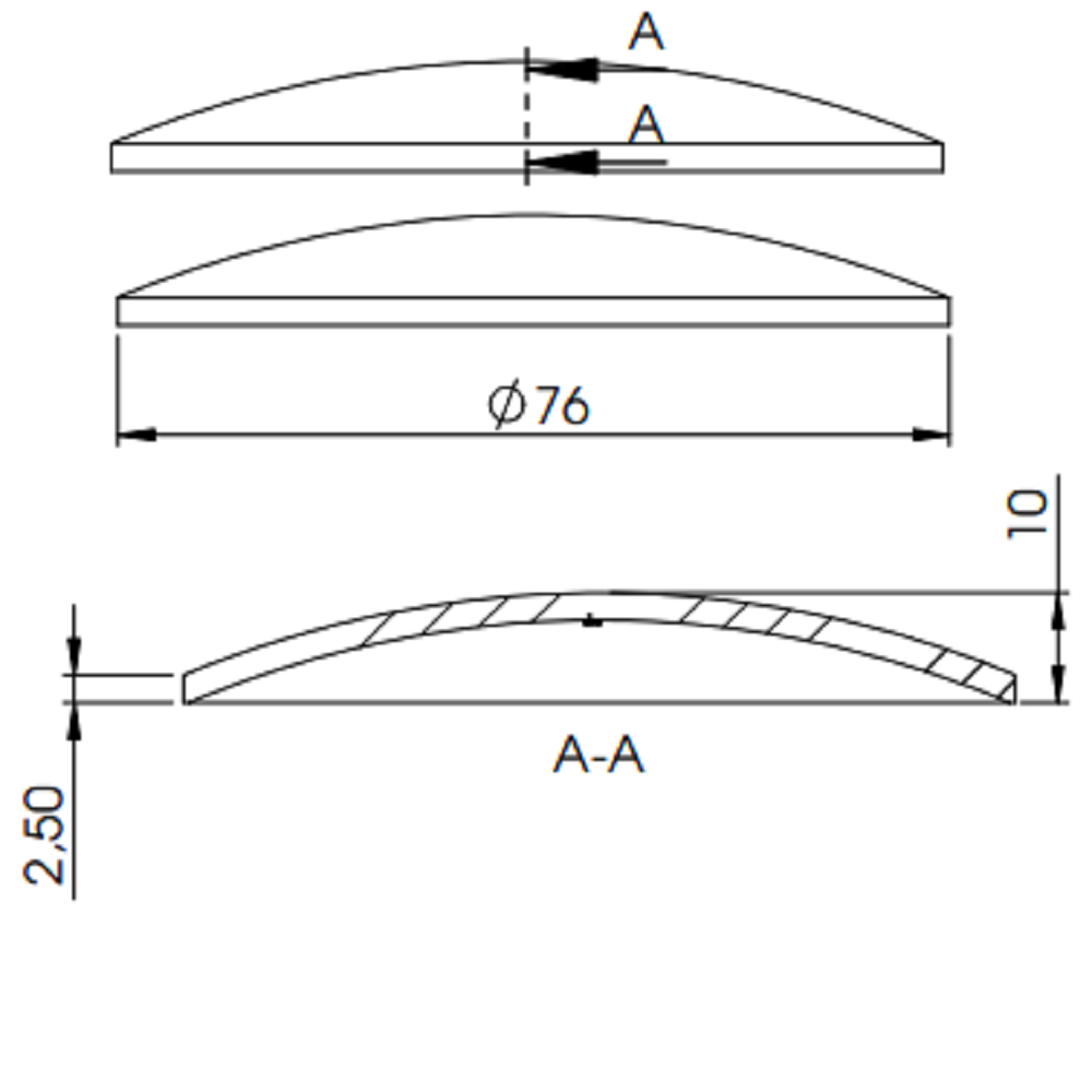 Gewölbte Schale ø 89mm, Stärke 2,5mm, zum Aufschweißen, Stahl roh