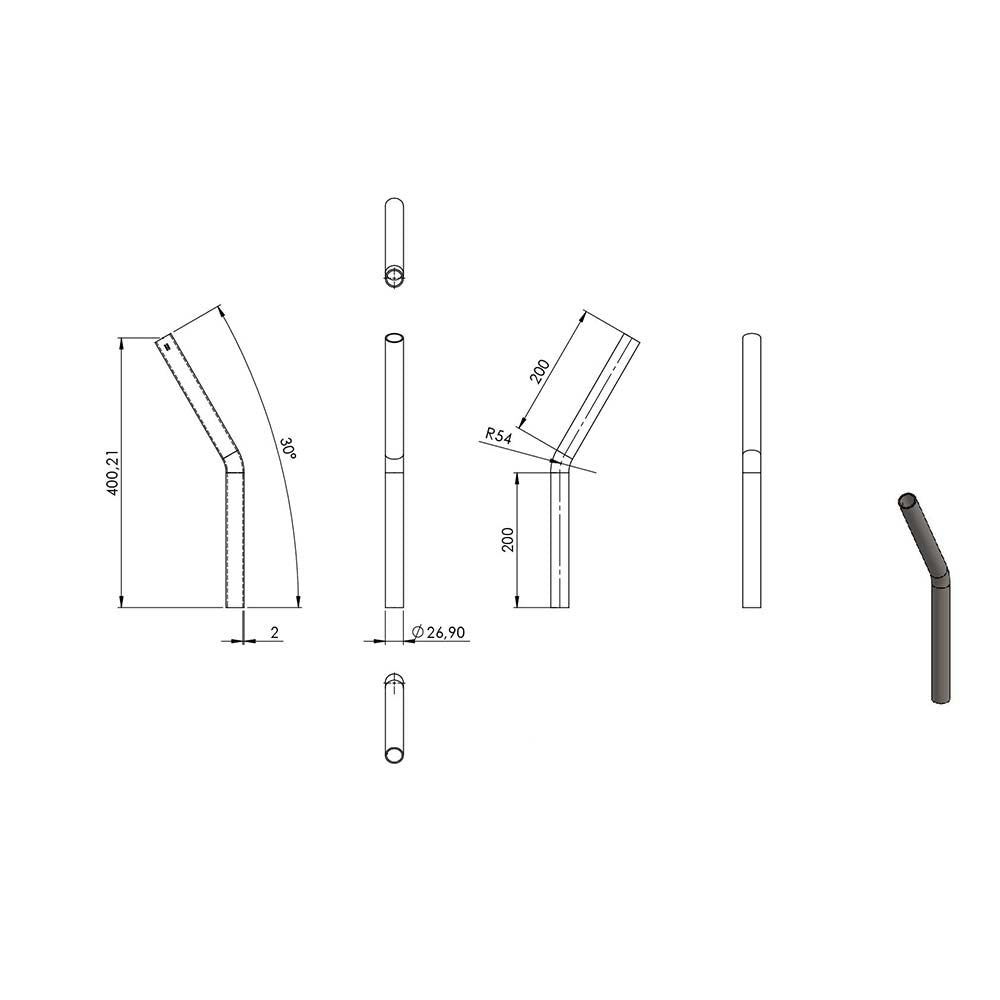 30° Anschweißbogen, für Rohr ø 26,9mm, Wandstärke 2,0mm, geschliffen