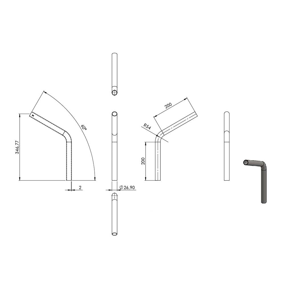 60° Anschweißbogen, für Rohr ø 26,9mm, Wandstärke 2,0mm, geschliffen