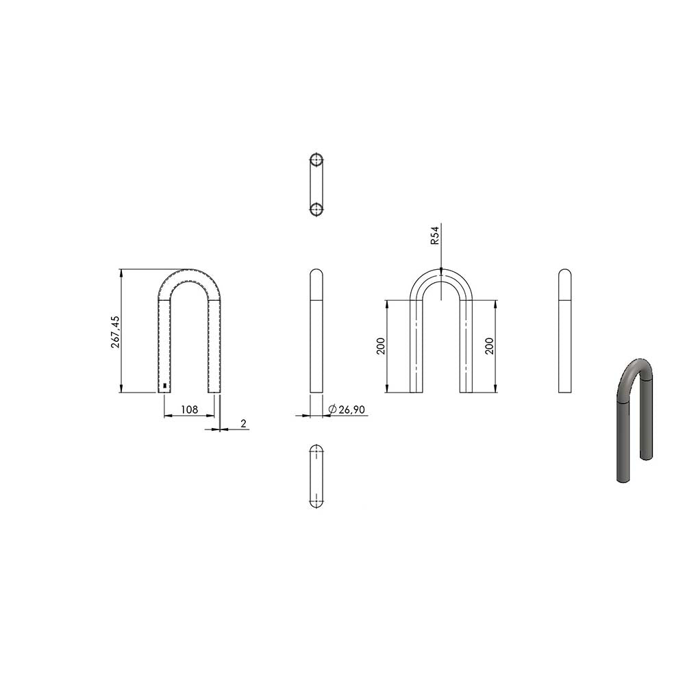 180° Anschweißbogen, für Rohr ø 26,9mm, Wandstärke 2,0mm, geschliffen