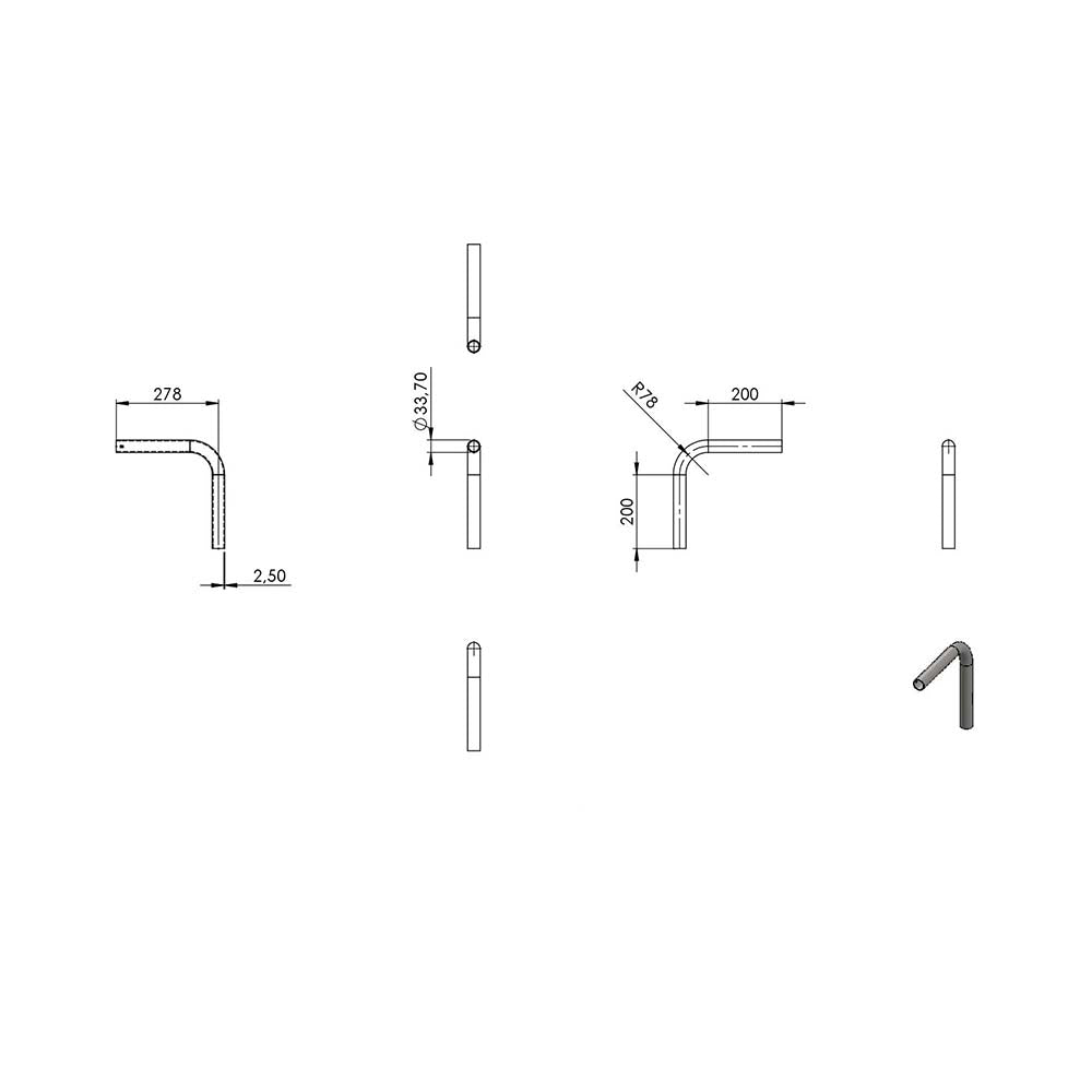 90° Anschweißbogen, für Rohr ø 33,7mm, Wandstärke 2,5mm, geschliffen