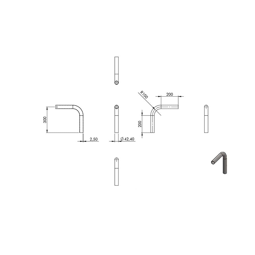 90° Anschweißbogen, für Rohr ø 42,4mm, Wandstärke 2,5mm, geschliffen