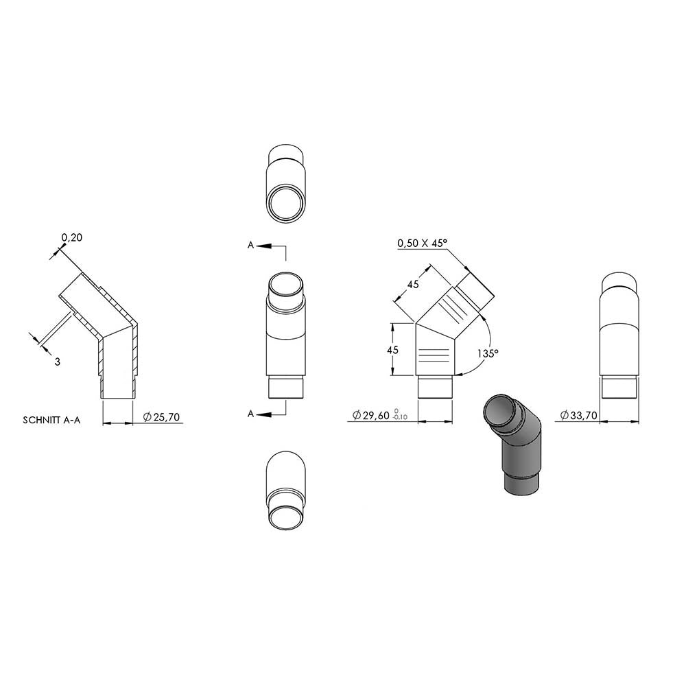 Rohrbogen 135°, zum Stecken und Kleben, für Rohr 33,7 x 2,0mm