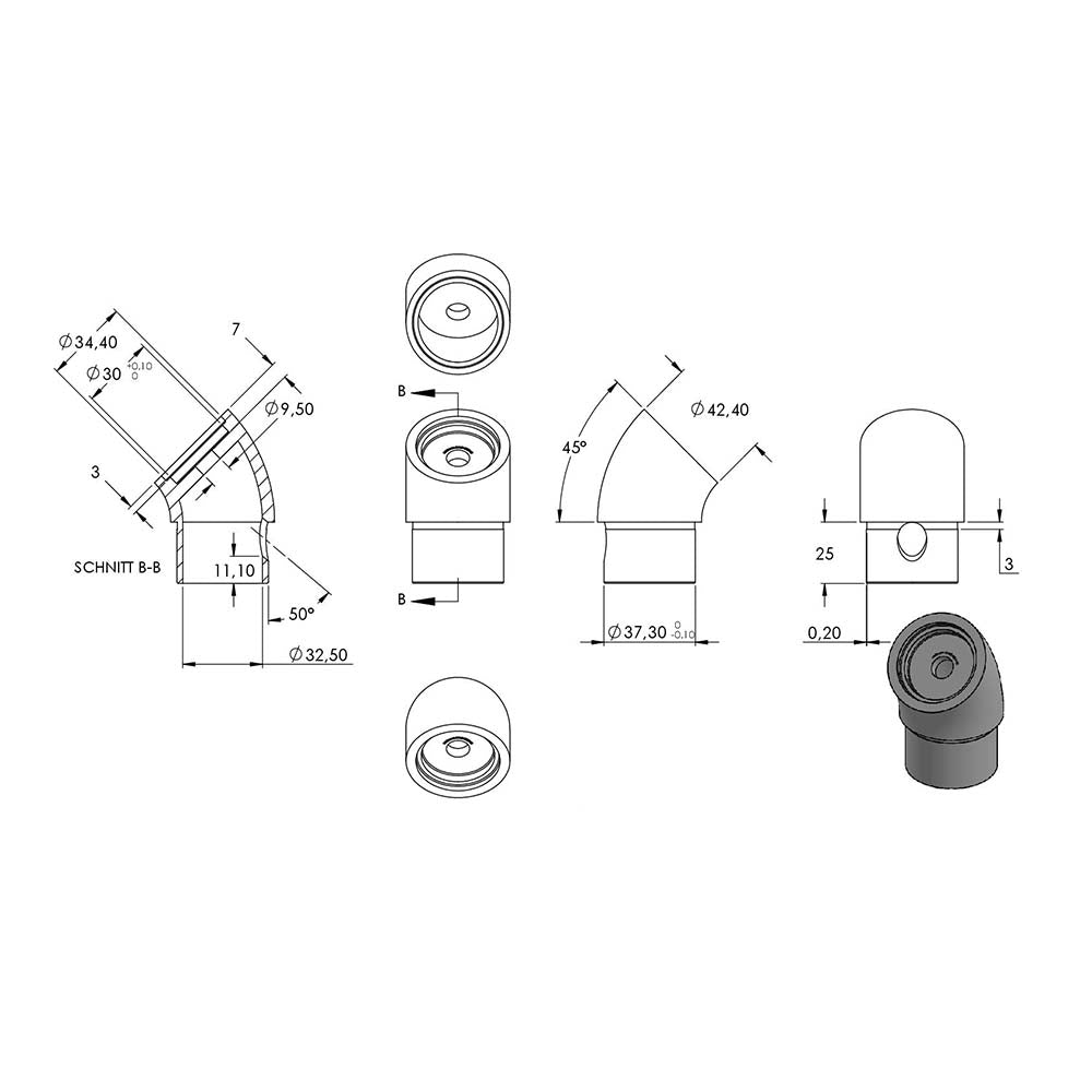 Rohrbogen 90°, stufenlos verstellbar, für Rohr 42,4 x 2,6mm
