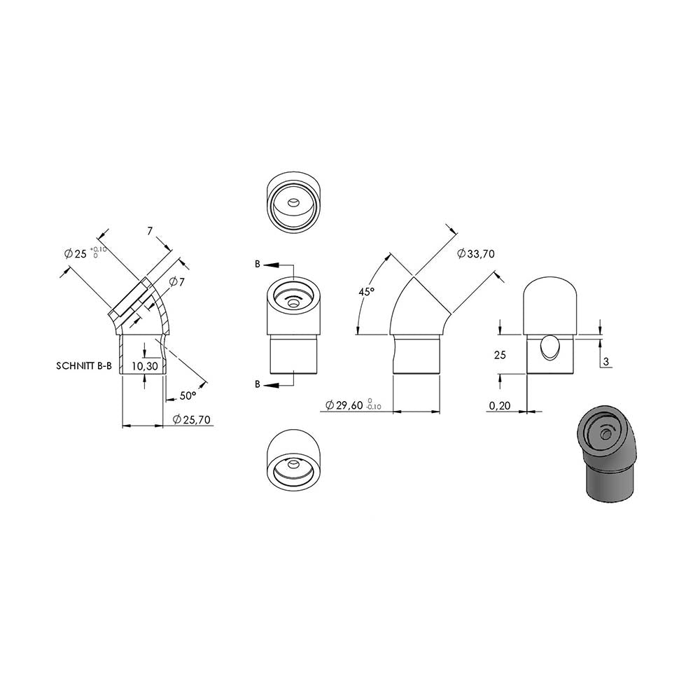 Rohrbogen 90°, stufenlos verstellbar, für Rohr 33,7 x 2,0mm