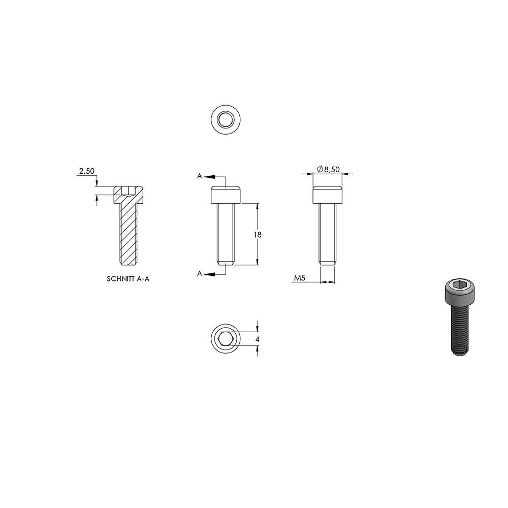 V4A Zylinderkopfschraube mit Innensechskant, M5 x 18mm, DIN 912, 10er Pack